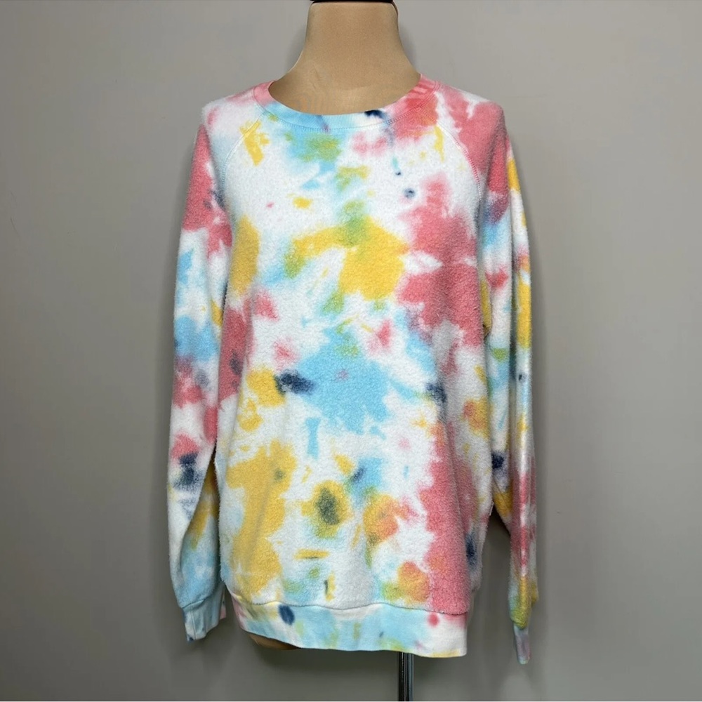 FEAT Pastel Pebble Multicolor Splatter Print Softest Crewneck Sweater M
